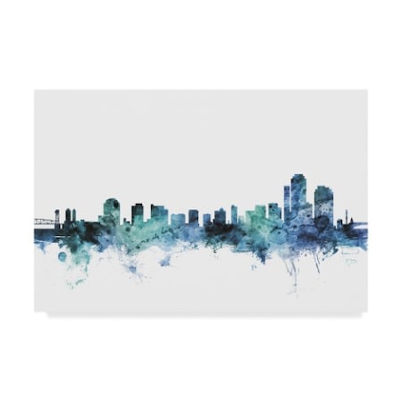 Michael Tompsett 'Wilmington Delaware Blue Teal Skyline' Canvas Art,16x24